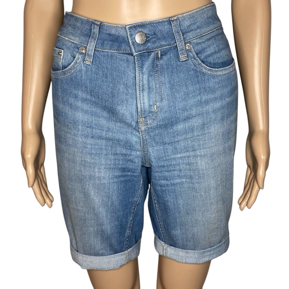 Calvin Klein Jeans Solid Blue Medium Wash Cuffed Denim Bermuda Jean Shorts